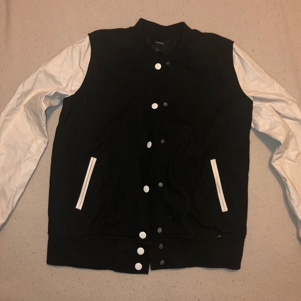 Forever 21 black varsity bomber jacket